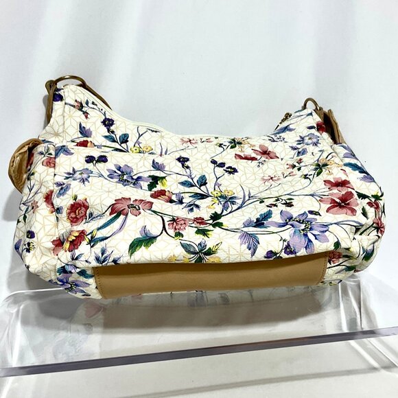 Cream with Tan Flower Print Purse Crossbody / Shoulder - Picture 2 of 15